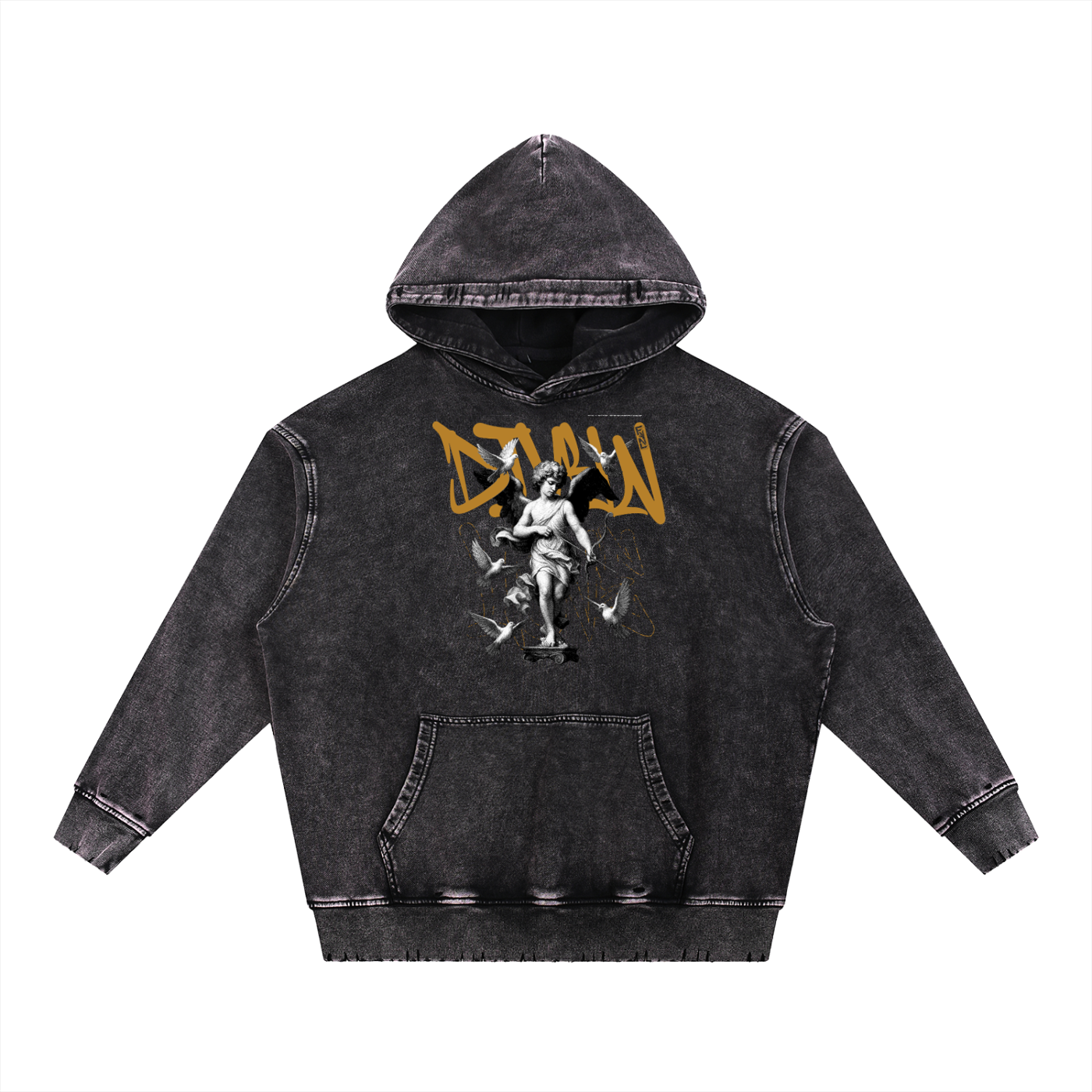 Snow Wash Hand-Frayed Heavyweight  Hoodie
