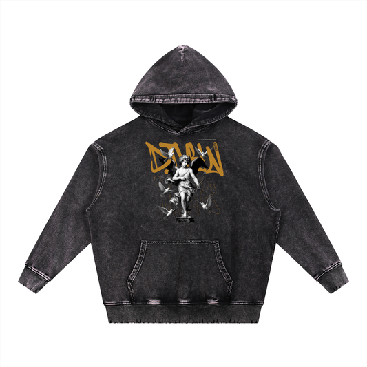 Snow Wash Hand-Frayed Heavyweight  Hoodie