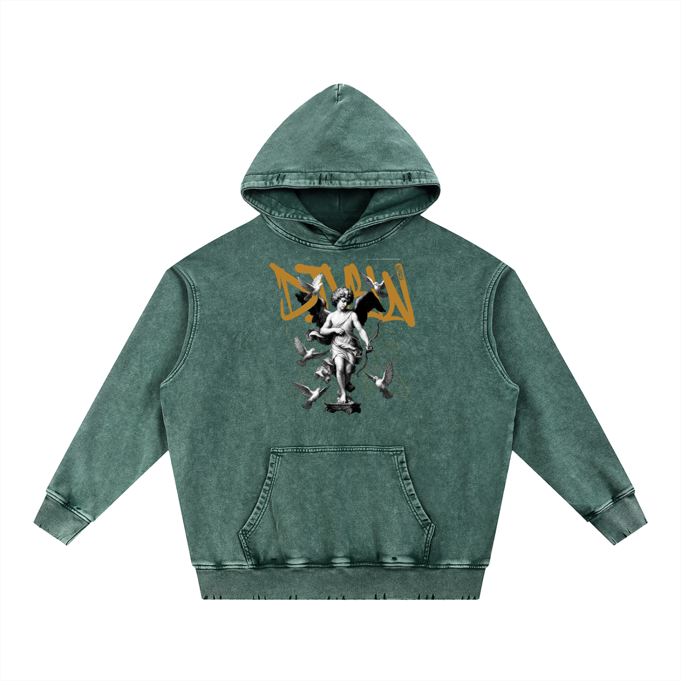 Snow Wash Hand-Frayed Heavyweight  Hoodie
